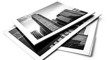 Set of photo collection prints black and white isolated on white. Building skyscraper. AI Generated