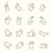 Hand Gestures Line Icons. Groovy character hand shows finger gestures. Set of realistic gestures hand shape. vector