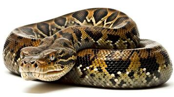 Reticulated python snake looking at the camera isolated on white. AI Generated. photo