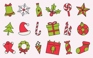 icon set of christmas ornaments, vector art colored simple and modern design.