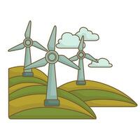 Vamos verde tecnología viento energía eco simpático dibujos animados ilustración vector clipart pegatina