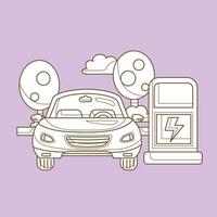 Go Green Technology Electric Car Eco Friendly Cartoon Digital Stamp Outline vector