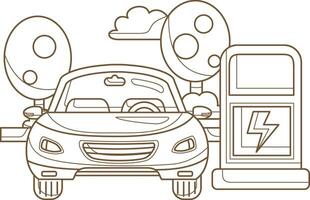 Go Green Technology Electric Car Eco Friendly Cartoon Coloring Pages for Kids and Adult Activity vector