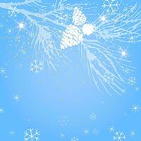 Winter Christmas background with pine branch and cones, on a blue background. A layout for the design of Christmas and New Year's greeting, a festive cover. vector