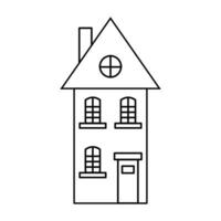 Cute scandinavian doodle house. Dutch canal linear home. Traditional architecture of Netherlands, Belgium and Amsterdam. Hand drawn vector illustration isolated on white background.