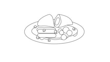 Animated sketch icon for a plate of pempek, a typical Palembang Indonesian food video