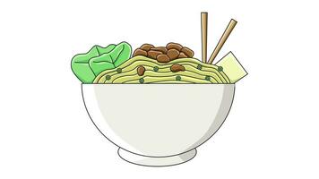 The animation forms an icon for a plate of chicken noodles video