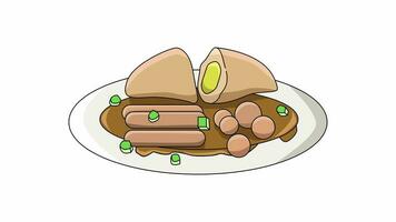 The animation forms an icon for a plate of Pempek, a typical Pelembang Indonesian food video