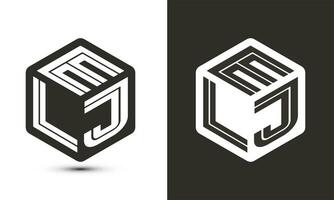 ELJ letter logo design with illustrator cube logo, vector logo modern alphabet font overlap style.