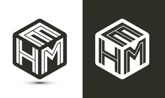 EHM letter logo design with illustrator cube logo, vector logo modern alphabet font overlap style.