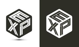 Exp letra logo diseño con ilustrador cubo logo, vector logo moderno alfabeto fuente superposición estilo.