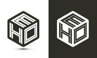 EHO letter logo design with illustrator cube logo, vector logo modern alphabet font overlap style.