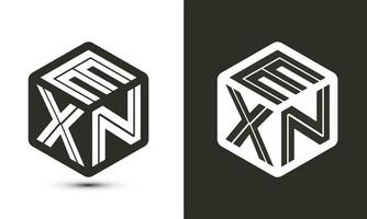 EXN letter logo design with illustrator cube logo, vector logo modern alphabet font overlap style.