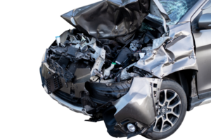 Front and side of new bronze car get damaged by accident on the road. damaged cars after collision. isolated on transparent background , car crash bumper graphic design element,PNG File png