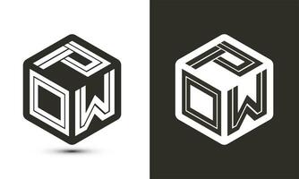 pow letra logo diseño con ilustrador cubo logo, vector logo moderno alfabeto fuente superposición estilo.