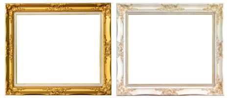 Luxyry golden and white magnificent wood frame in Louis XVI style. France 19TH Century,isolated on transparent background  Picture, home interior and decor, PNG File