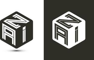 zai letra logo diseño con ilustrador cubo logo, vector logo moderno alfabeto fuente superposición estilo.