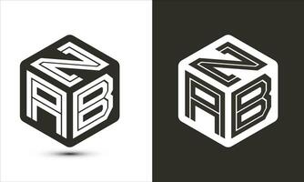 ZAB letter logo design with illustrator cube logo, vector logo modern alphabet font overlap style.