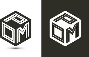 POM letter logo design with illustrator cube logo, vector logo modern alphabet font overlap style.