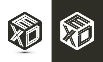 EXD letter logo design with illustrator cube logo, vector logo modern alphabet font overlap style.