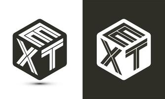 ext letra logo diseño con ilustrador cubo logo, vector logo moderno alfabeto fuente superposición estilo.