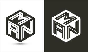 MAN letter logo design with illustrator cube logo, vector logo modern alphabet font overlap style.