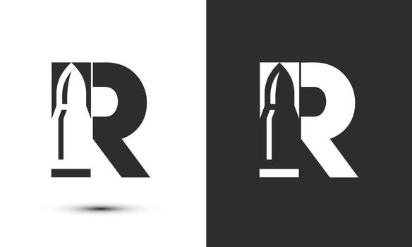 Modern and Simple illustration logo design initial R combine with bullet shot. vector
