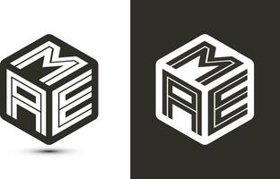 mae letra logo diseño con ilustrador cubo logo, vector logo moderno alfabeto fuente superposición estilo.