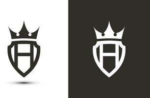 letter H initials signature logotype. Elegant logo icon vector design. Luxury shield crown sign.