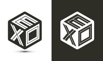 EXO letter logo design with illustrator cube logo, vector logo modern alphabet font overlap style.