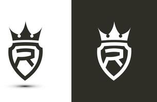 letter R initials signature logotype. Elegant logo icon vector design. Luxury shield crown sign.