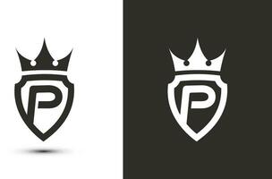 letter P initials signature logotype. Elegant logo icon vector design. Luxury shield crown sign.