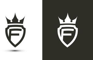 letter f initials signature logotype. Elegant logo icon vector design. Luxury shield crown sign.