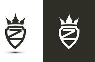 letter Z initials signature logotype. Elegant logo icon vector design. Luxury shield crown sign.