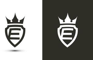 letter E initials signature logotype. Elegant logo icon vector design. Luxury shield crown sign.