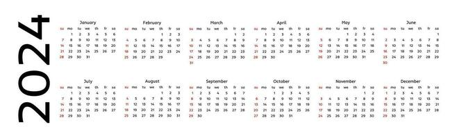 Calendar for 2024 isolated on a white background vector