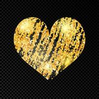 Heart with golden glittering scribble paint on dark background. Background with gold sparkles and glitter effect. Empty space for your text. Vector illustration
