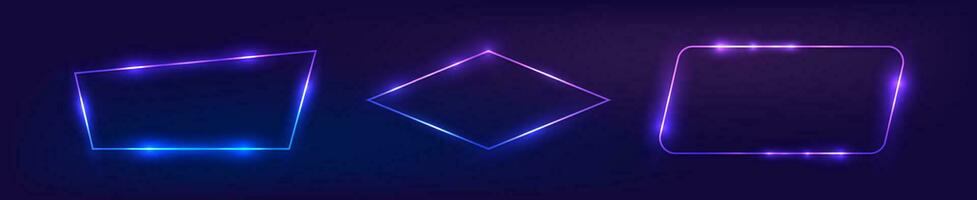 Set of three neon frames with shining effects vector