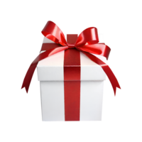 White gift box isolated with red ribbon bow, Generative Ai png