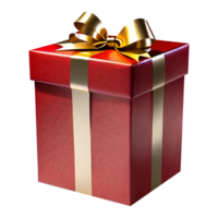 Red gift box isolated with gold ribbon bow, Generative Ai png