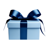 Sky blue gift box isolated with blue bow ribbon, Generative Ai png