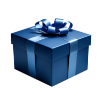 Blue gift box isolated with blue bow ribbon, Generative Ai png