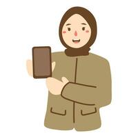 government worker woman holding her smartphone illustration vector