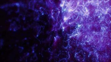 sfocato viola astratto sfondo di bokeh e piccolo il giro particelle di energia magico vacanza volante puntini su un' nero sfondo video