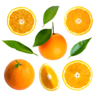 set fresh orange with leaves on isolated transparent background png