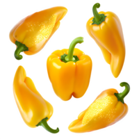 Set fresh yellow pepper png on isolated transparent background