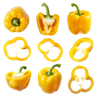 Set fresh yellow pepper png on isolated transparent background