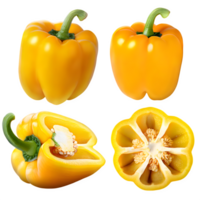 Set fresh yellow pepper png on isolated transparent background