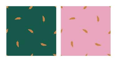 Simple seamless pattern set with golden leaves. Hand drawn vector texture for wallpaper, prints, wrapping, textile