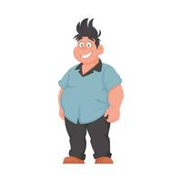 Fat man posing and smiling. Overweight guy is cute, body positivity theme. Cartoon style vector